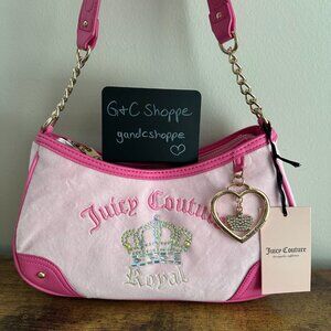 NWT Juicy Couture Kingdom Royal Pink Diamond Shoulder Bag Gold Crown Viral Charm